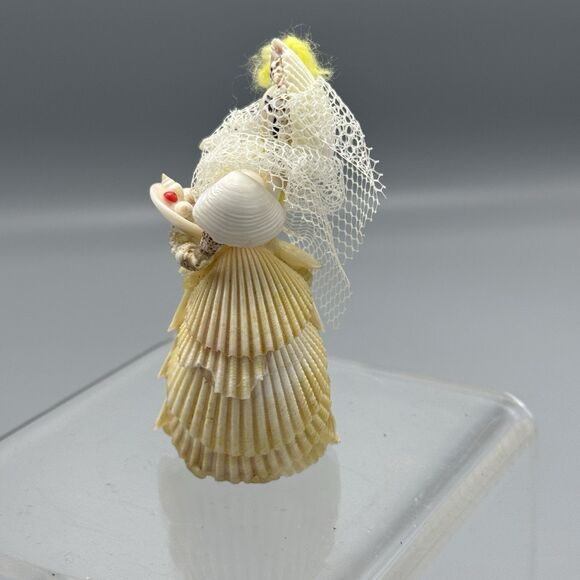Handmade Seashell Art Figurine Bride Doll Folk Art Flower Girl Nautical Kitschy - Picture 4 of 10
